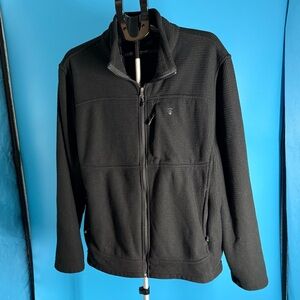 Free Country Waffle Sweater Knit Jacket Men's XL Full Zip Chest Pocket Black